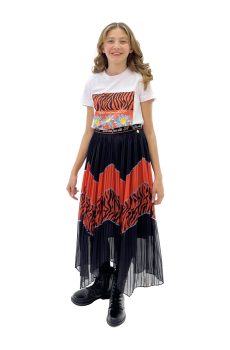 Stefania Kız Çocuk Tiger Çiçekli T-Shirt
