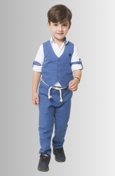 Erkek Çocuk Cepkenli İndigo Takım