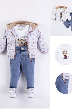 Erkek Bebek Fly Cat Montlu 3 Lü Takım